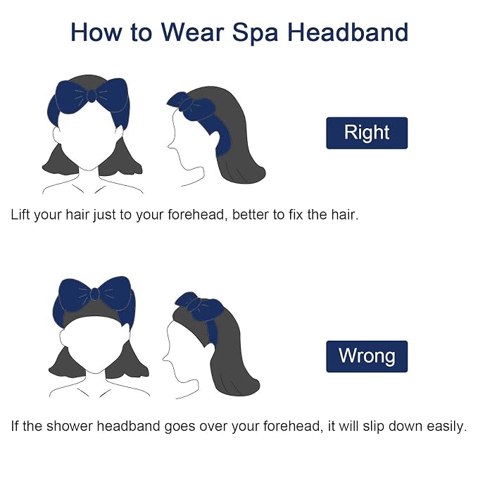 Ondder Spa Headband for Washing Face 8 Pack Navy Blue Skincare Headbands for - Image 6