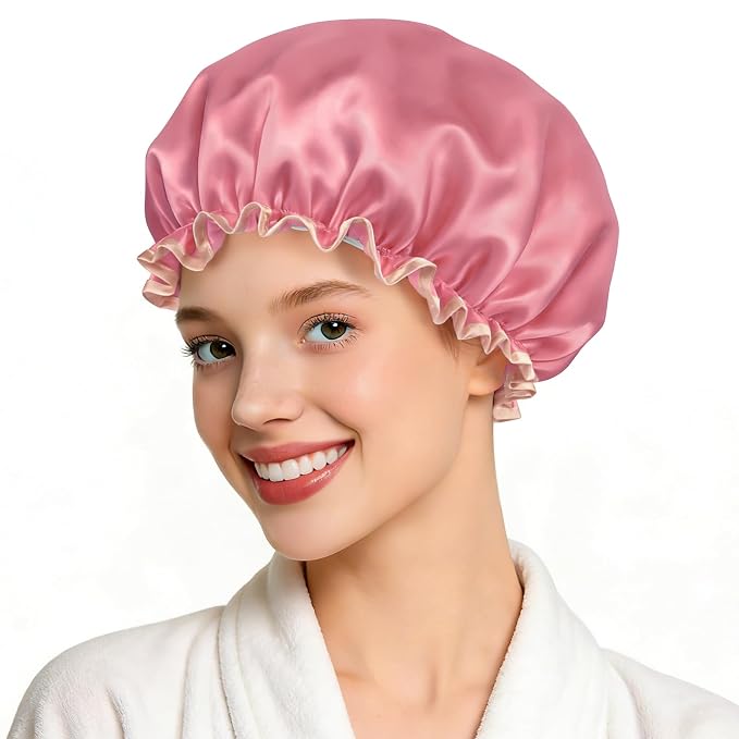 Waterproof Shower Caps for Women, Solid Color Dual-Layer Elastic Band Design by MeliyaSmartwatchAccessories