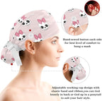 Scrub Caps Women Ponytail Cute Pink and White Leaves Caps Bouffant Working Hat - Image 3