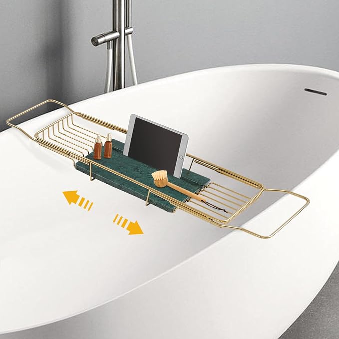 Stainless Steel Bathtub Tray, Expandable Marble Bath Tray - Image 6