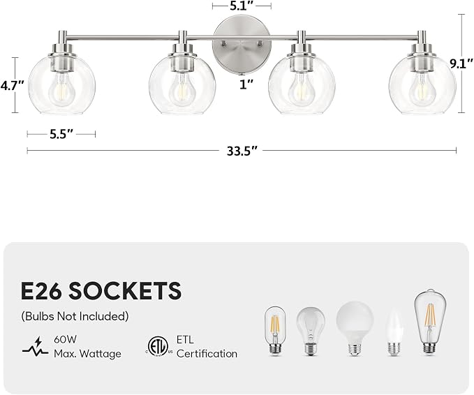 VONLUCE Bathroom Light Fixtures, 4-Light Vanity Light - Image 5