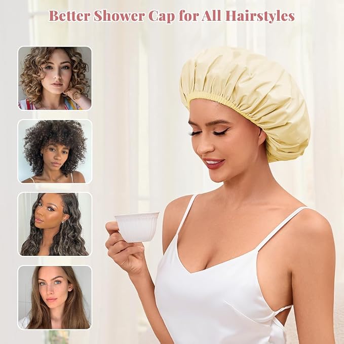Shower Cap for Women Waterproof Reusable, Large Shower Cap Non-Slip - Image 5