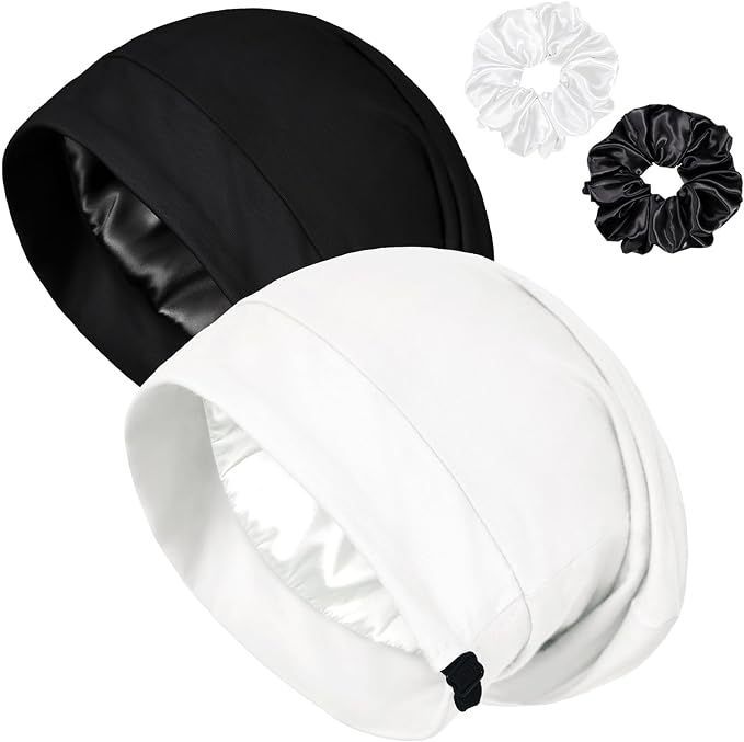 Satin Bonnet for Sleeping Night Cap, Adjustable Satin Lined Silk Bonnets Sleep by ROYBENS