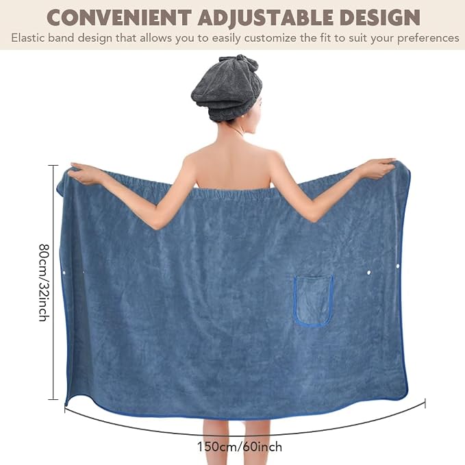 SUNLAND Microfiber Women Bath Towel Wrap and Hair Drying Towel Set, Adjustable - Image 2