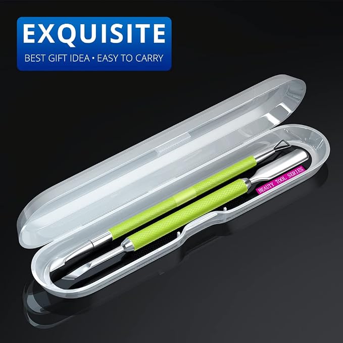 2PCS Metal Neon Green Cuticle Pusher and Cutter Remover Salon Quality Stainless - Image 4