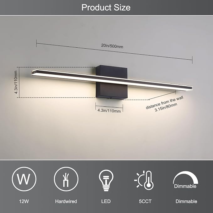 Vanity Light for Bathroom Lighting Fixtures Over Mirror 24 Inch Dimmable 5CCT - Image 5