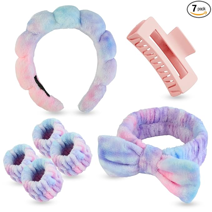7 Pcs Spa Set, Facial Headband and Wristband Set, Skincare Accessories by Unknown