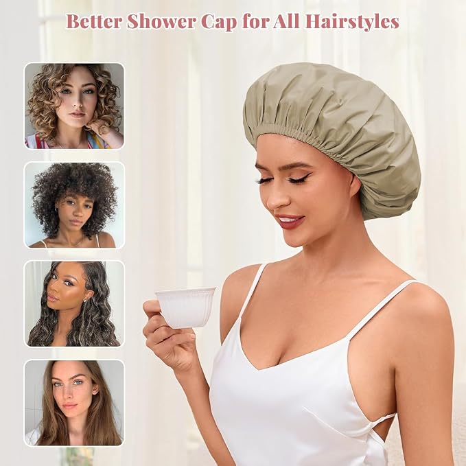 Shower Cap for Women Waterproof Reusable, Large Shower Cap Non-Slip - Image 5