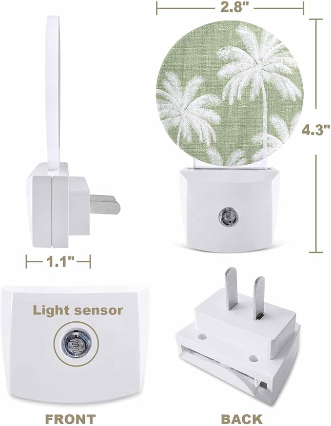 Night Lights Auto Sensor Tropical Palm Trees Night Light Olive Green Linen - Image 2