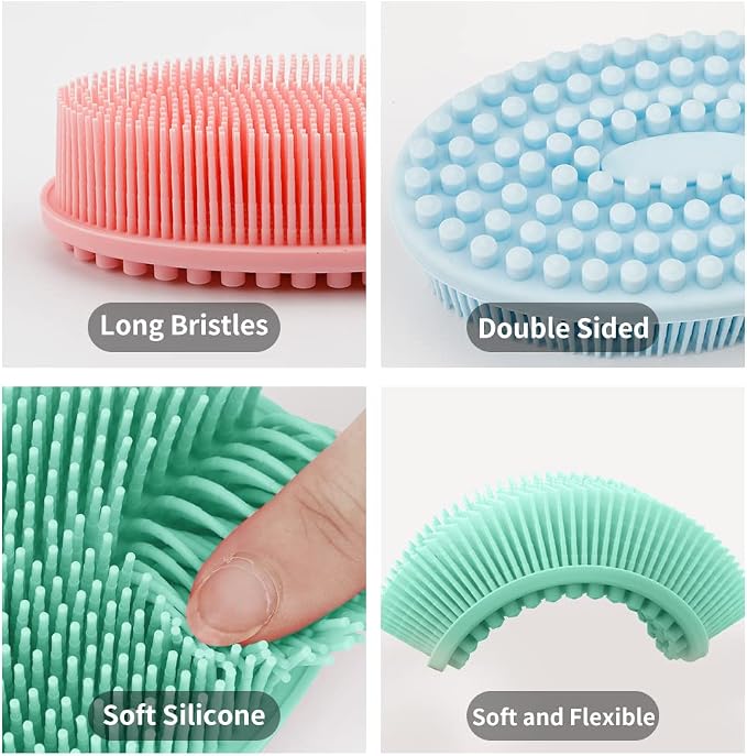 3 Pack Silicone Body Scrubber, Soft Silicone Loofah Exfoliating Body Scrubber - Image 2
