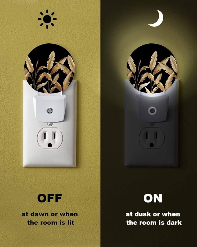 Night Lights Auto Sensor Golden Foliage Night Light Black Minimalist Leaf Round - Image 6