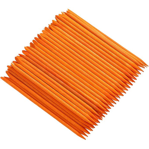 100 Pcs Orange Wood Nail Sticks Double Sided Multi Functional Cuticle Pusher by Borogo