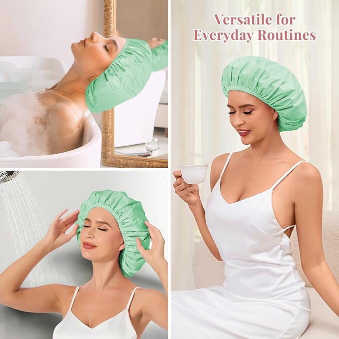 Shower Cap for Women Waterproof Reusable, Large Shower Cap Non-Slip - Image 6