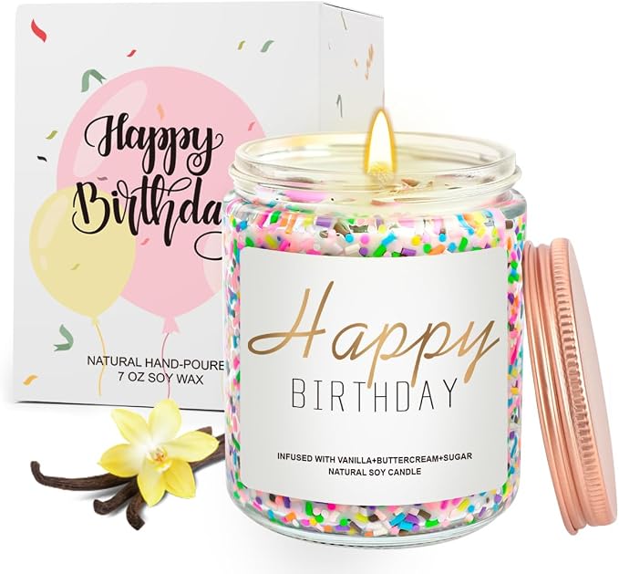 Candles for Birthday, Vanilla Cream Scented Candle 7OZ, Happy Birthday Candle by BERSILER