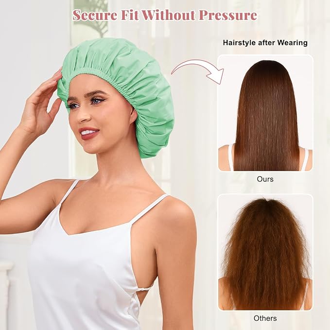 Shower Cap for Women Waterproof Reusable, Large Shower Cap Non-Slip - Image 4