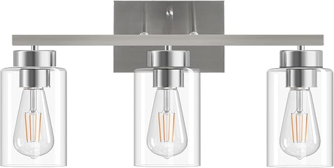 PARTPHONER 3-Light Bathroom Light Fixtures, Brushed Nickel Vanity Light by PARTPHONER