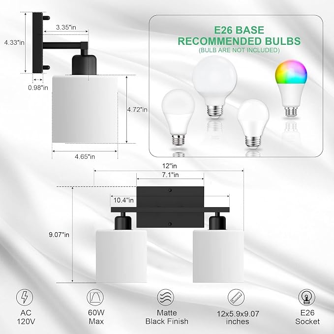 Bathroom Light Fixtures Over Mirror, Anti-Rust Matte Black Vanity Lights 15 Mid - Image 3