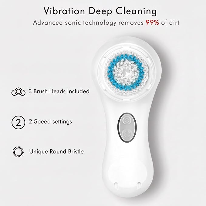 Microtree Electric Facial Cleansing Brush, Ultrasonic Vibrating Face Brush - Image 3