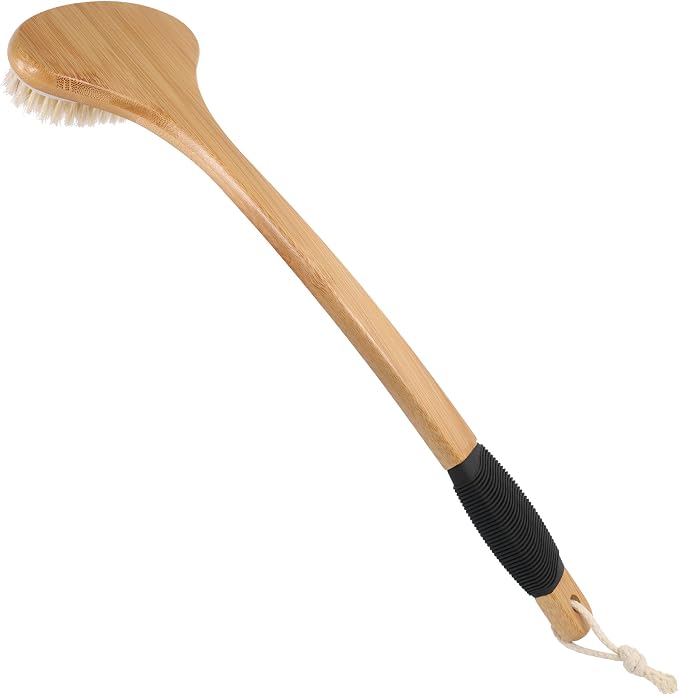 OWIIZI Back Scrub Brush for Shower, Stiff Boar Bristles Bamboo Curved Long by OWIIZI