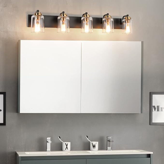 SOLFART 5 Lights Vintage Vanity Lighting Over Mirror Brass Bathroom Vanity - Image 7