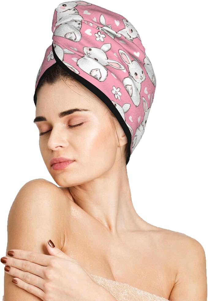 Bunny Hair Towel Wrap Microfiber Fast Drying Hair Turban by DecorateYourLife