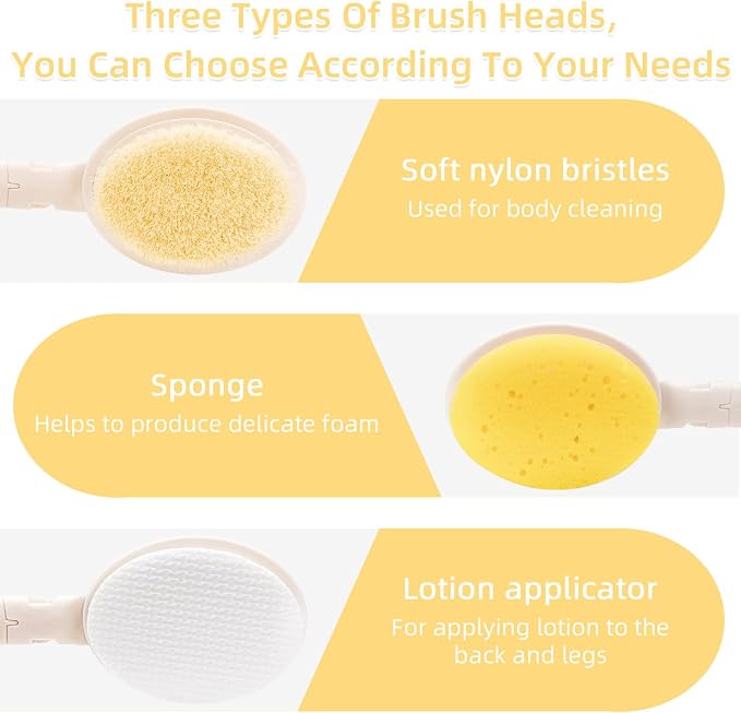 LFJ 19" Long Handle Shower Sponge Brush Set, 3 in 1 Body Brush, Bath Sponge and - Image 6