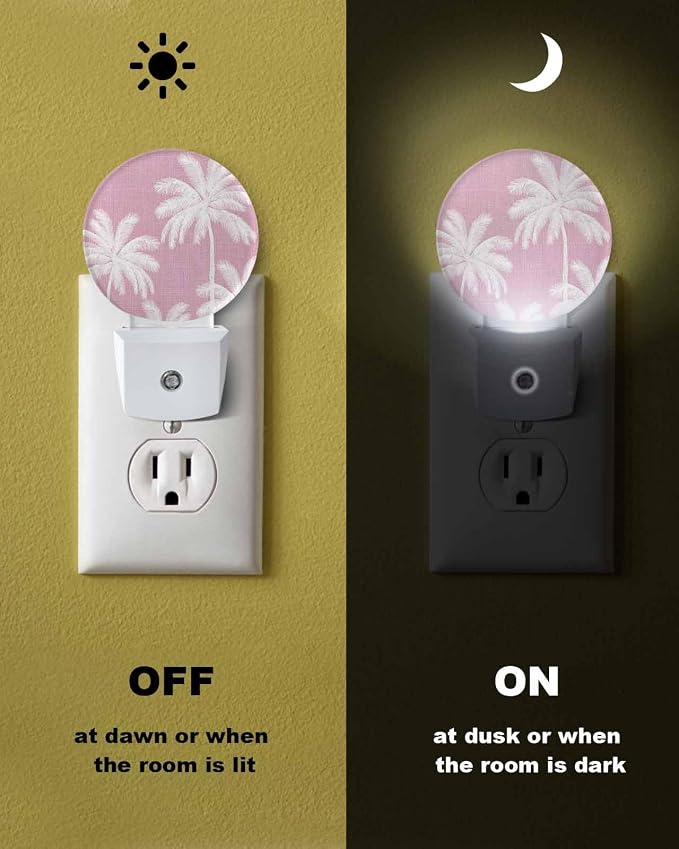 Night Lights Auto Sensor Tropical Palm Trees Night Light Peach Pink Linen - Image 6