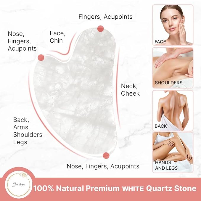Natural White Quartz Gua Sha Facial Tools | Guasha Tool - Image 4