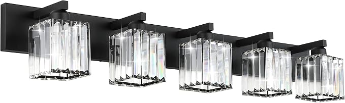 Aipsun Bathroom Vanity Light Black Light Fixtures 5 Light Crystal Vanity Light by Aipsun