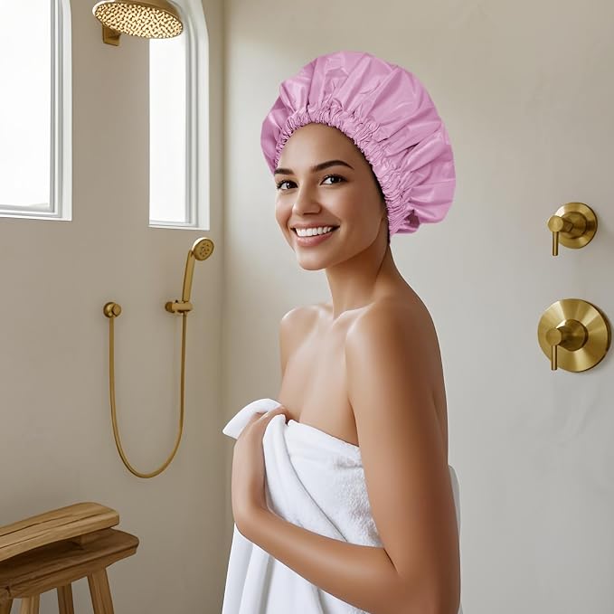 Reusable Shower Cap for Women, Large Waterproof Shower Bonnet - Image 4