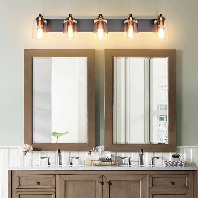 SOLFART 5 Lights Vintage Vanity Lighting Over Mirror Brass Bathroom Vanity - Image 8