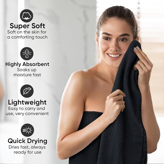 HOMEXCEL Waffle Bath Towels Set 4 Pack, Premium Microfiber Bathroom Towels - Image 3