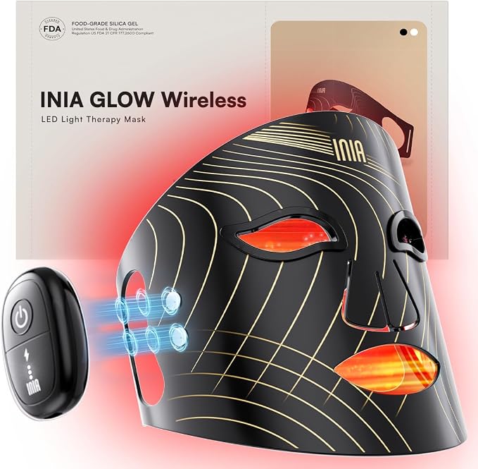 INIA Red Light Therapy Mask for Face, Glow Wireless LED Face Mask Light Therapy by INIA