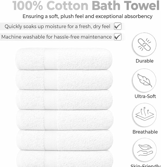 KAHAF COLLECTION 6 Pack Bath Towels Set 100% Ring Spun Cotton, Lightweight - Image 3