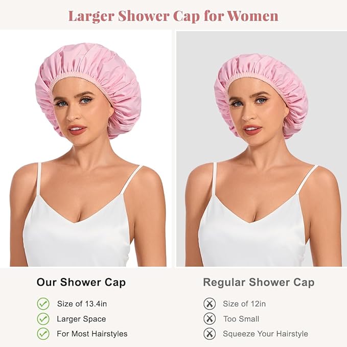 Shower Cap for Women Waterproof Reusable, Large Shower Cap Non-Slip - Image 3