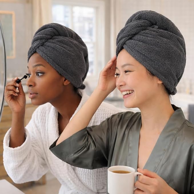 100% Turkish Cotton Hair Towel Wrap 2 Pack – Oeko-TEX Certified Quick Dry Turban - Image 6