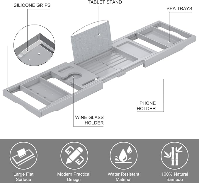 Bathtub Tray Caddy, Expandable Bath Trays - Image 6