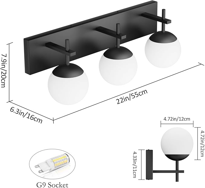 Ralbay Matte Black Bathroom Vanity Light - Image 5