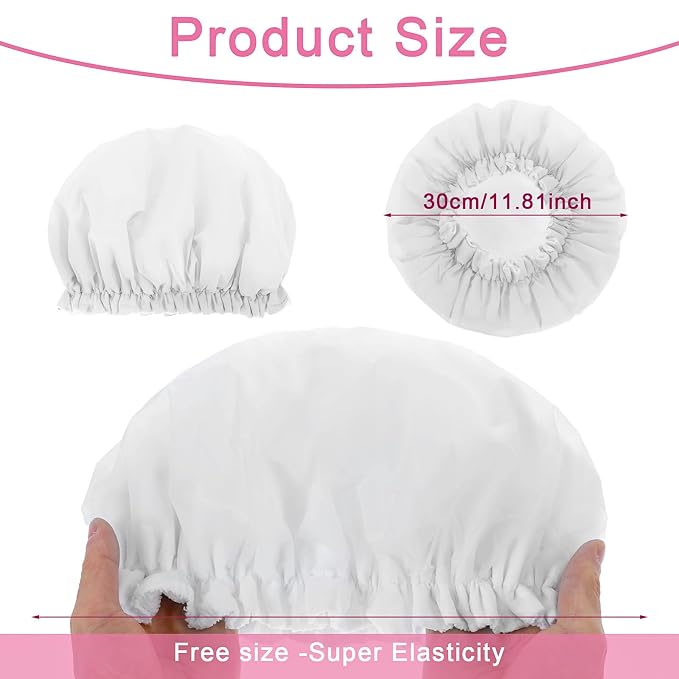 Reusable Shower Caps for Women, Terry Cloth Lined Shower Cap Double Layer - Image 2