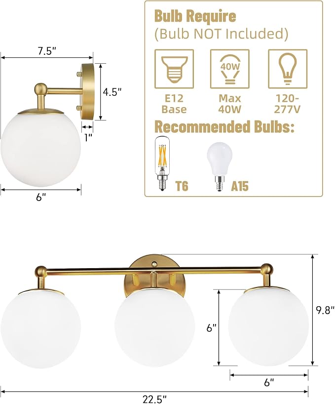AKEZON Gold Vanity Light for Bathroom, Modern Bathroom Light Fixtures Over - Image 6