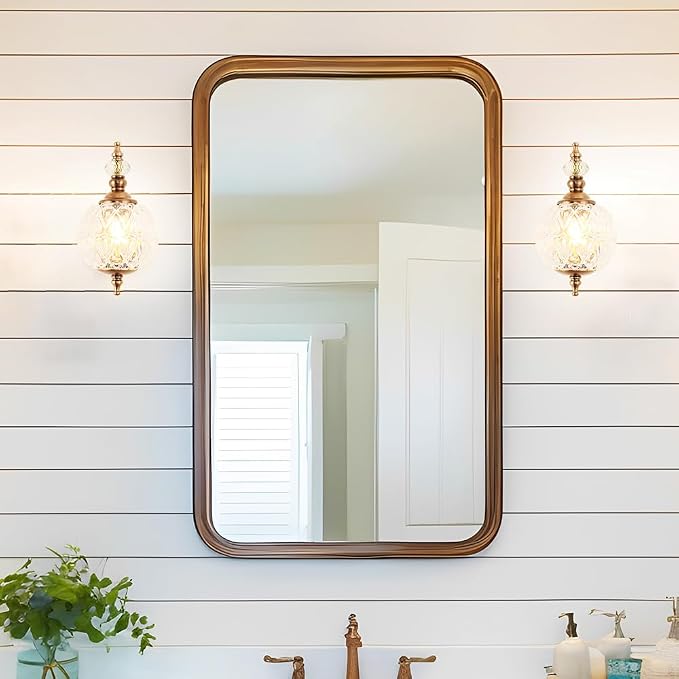 Brushed Antique Brass Bathroom Wall Sconce Vintage Style - Image 2