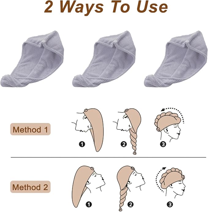 Microfiber Hair Towel Wrap, 3 Pack Soft Hair Drying Towel, Shower Cap & Hair - Image 4