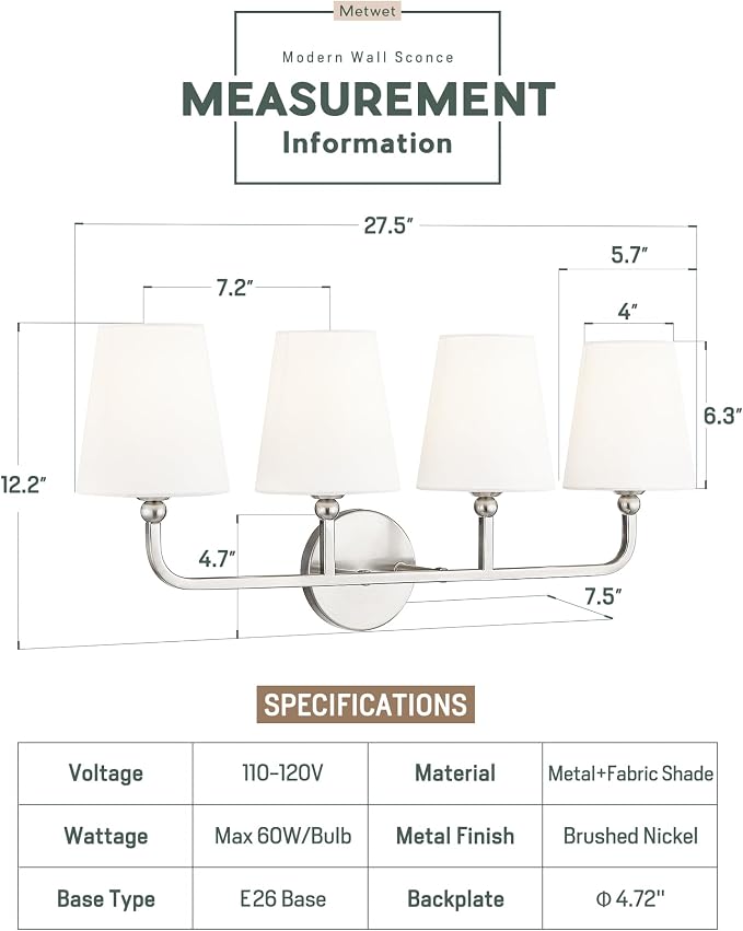 Bathroom Light Fixtures, 4 Light Vanity Lights - Image 2