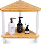 2-Tier Bamboo Corner Shower Caddy, Waterproof Bathroom Corner Storage Organizer by Unknown