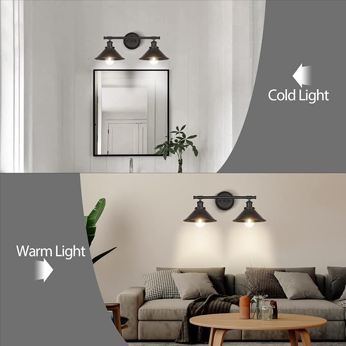 Licperron Black 2-Light Vanity Wall Sconce Lighting, Farmhouse Bathroom Wall - Image 5