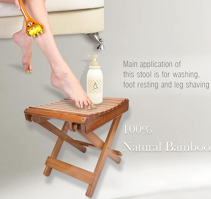 Folding Bamboo Stool for Shower, Leg Shaving and Foot Rest, Natural Bamboo - Image 4