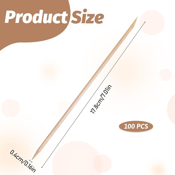 100 PCS 7 Inches Wood Double Heads Cuticle Pusher Stick, Extra Long Orange Wood - Image 2