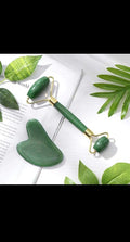 Jade Roller and Gua Sha Set, Natural Green Stone Facial Massage Tools by Unknown