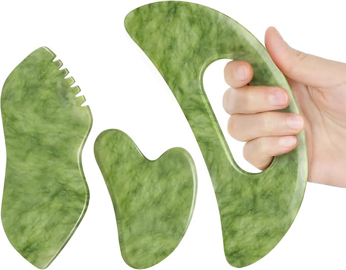 3 PCS Jade Stone Gua Sha Set Face Massager, Body Gua Sha Tool, Jade Gua Sha by airogym