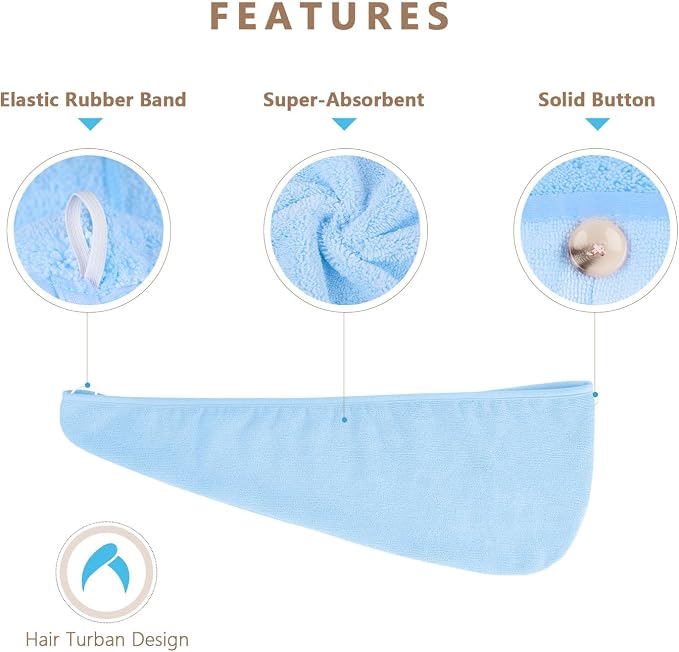 AIDEA Microfiber Hair Towel Wrap, 5 Pack Turbans, Super Absorbent Quick Dry - Image 2